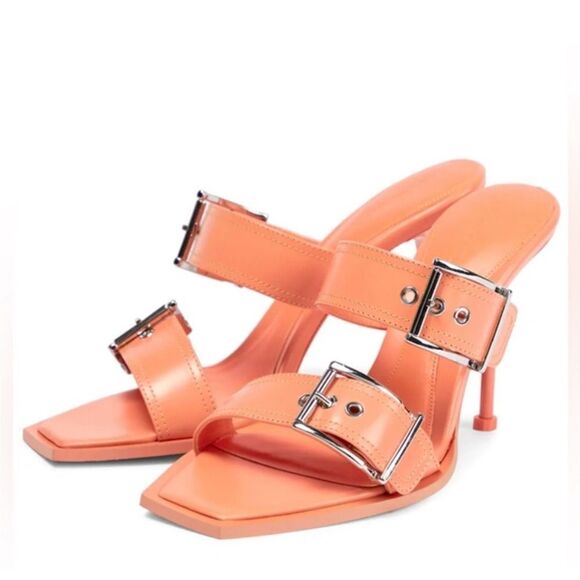 1090.00 NIB Alexander McQueen Box Buckle-Detailed Heeled Sandals 38 1/2 - Picture 2 of 14